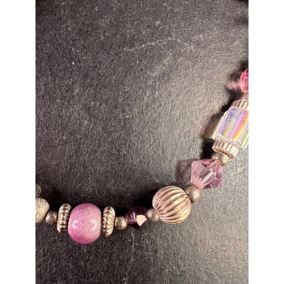 Vintage Sterling Silver Toggle Bracelet with Purple Crystal & Lampwork Beads - Picture 9 of 12